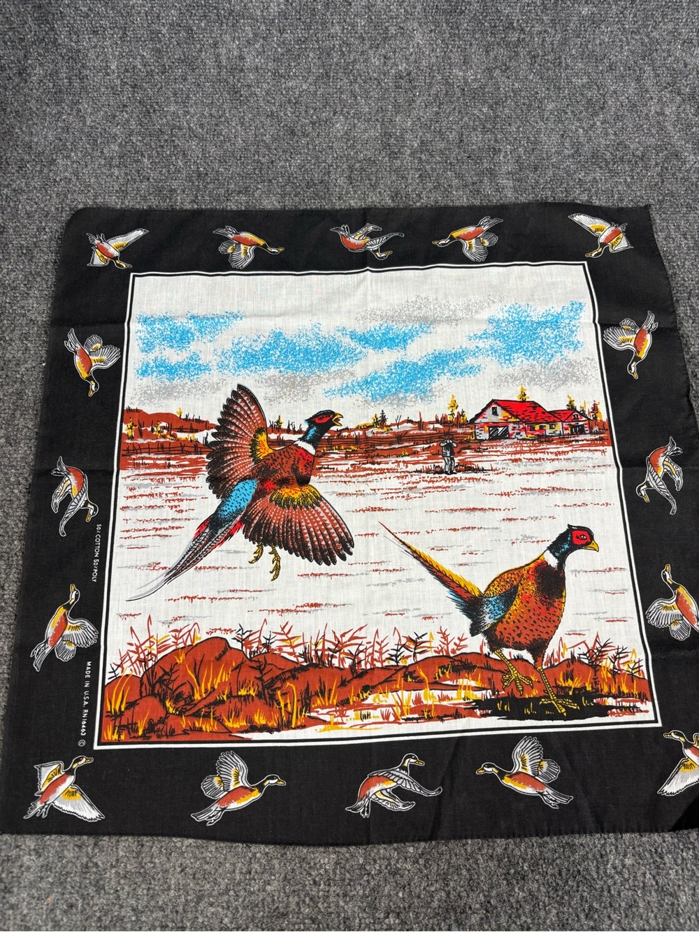 Pheasant Print Black Decorative Bandana Scarf